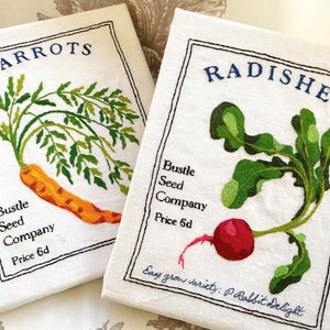 Vintage Seed Packet Hand Embroidery Pattern pdf instant download radishes carrots vegetable contemporary embroidery botanical