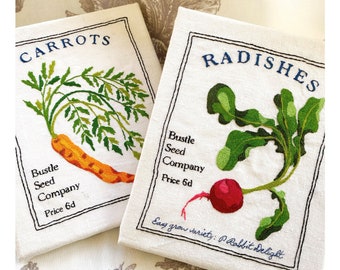 Vintage Seed Packet Hand Embroidery Pattern pdf instant download radishes carrots vegetable contemporary embroidery
