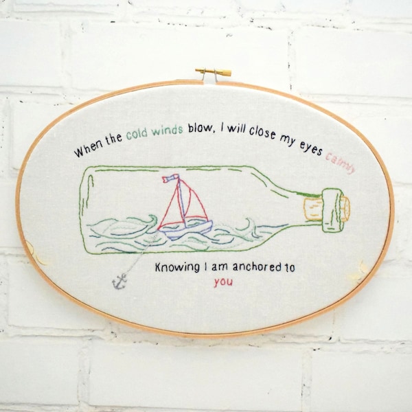 Ship in a Bottle: Anchor Hoop hand embroidery pattern instant download