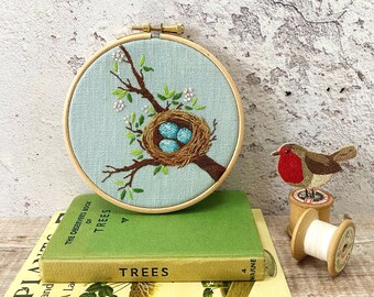 Robin's Nest Hoop Hand Embroidery Pattern, pdf instant download