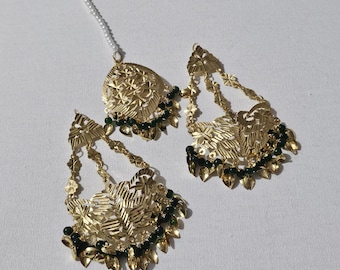 traditional indian punjabi pipal Patti Earrings and tikka set