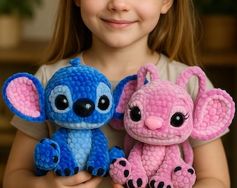 Stitch & Angel Amigurumi Crochet Pattern PDF – Plush Toy Duo | Intermediate Pattern | Digital Download, English, German, Spanish, and French