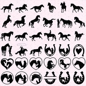 Pferd SVG, Pferdekopf SVG, Pferdesilhouette, Pferdeherz SVG, Hufeisen SVG, Tier SVG, schneiden Dateien für Cricut Silhouette