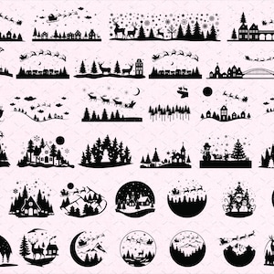 Winter-Weihnachtsszene SVG, Winterszene SVG, Magische Weihnachtsszene, Santa Rentier SVG, Weihnachts-Svg-Bundle, Hirsch SVG, Kiefer Baum SVG