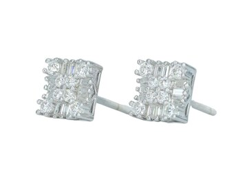 9841: Medium Round And Baguette Moissanite Earring