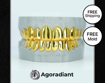 Solid Gold Grillz | Custom Silver Teeth Jewelry | Dental Grillz | Free Molding Kit & Shipping | Gift for Rappers | Hiphop bling