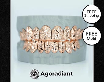Gold Grillz | Custom Solid Star Cut Gold Teeth Jewelry | Dental Grillz | Free Molding Kit & Shipping | Gift for Rappers | Hiphop bling