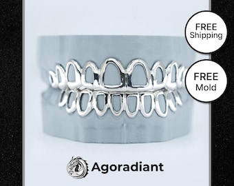 Solid Grillz | Custom Open Face Silver | Gold Teeth Jewelry | Dental Grillz | Free Molding Kit & Shipping | Gift for Rappers | Hiphop bling