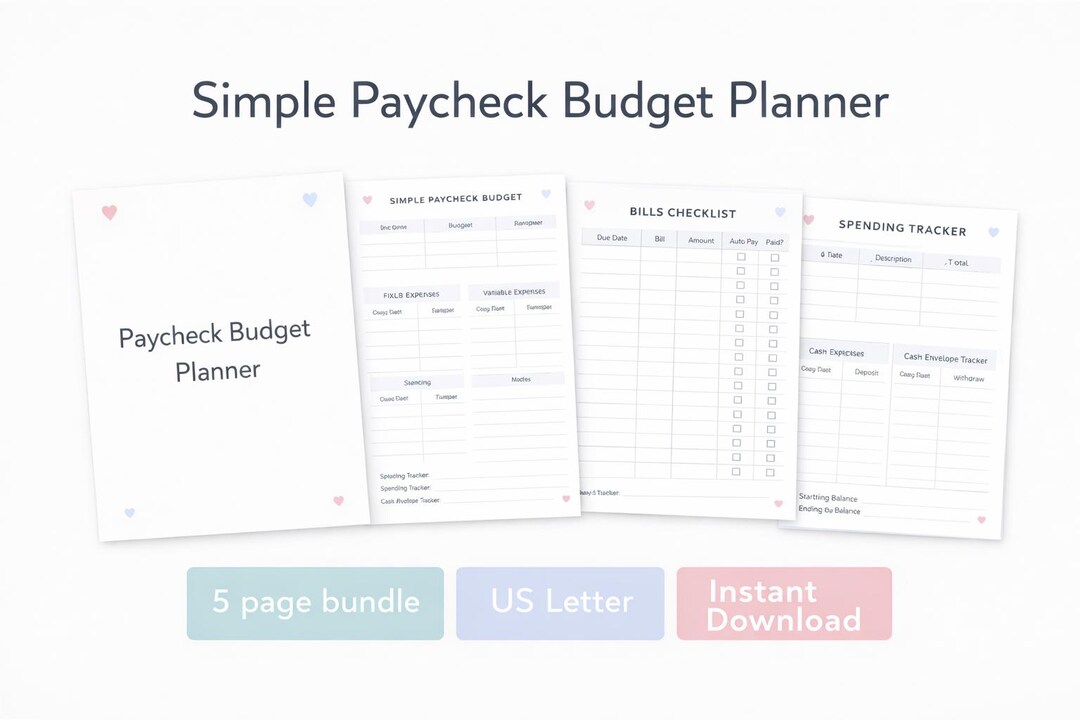 Simple Paycheck Budget Planner Bundle | Bills Checklist, Spending ...