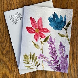 Cartão de felicitações floral em aquarela pintado à mão – interior em branco – papelaria botânica – cartão de arte original – cartão de notas inspirado na natureza – tamanho A2