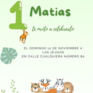 plantilla de tarjeta de invitación selva, invitación selva para niños editable en canva facil