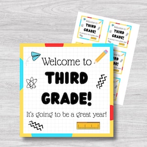 First Day of School Gift Tag Printable | Student Gift Tag | Welcome to Third Grade | Digital Download | Back to School Tag | 3x3” tag
