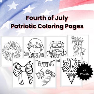 July 4th Coloring Pages for Kids | 20 Printable Patriotic Sheets| Independence Day Activity | Simple Coloring Page | Instant Download |