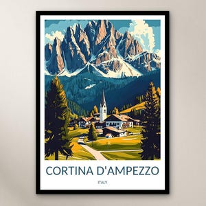 Póster de viaje de Cortina d&#39;Ampezzo, impresión artística para pared, póster de Italia, regalo de decoración para el hogar, arte de pared de Europa
