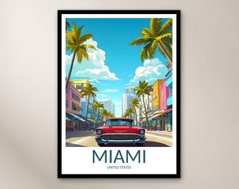 Miami Travel Poster Wall Art Print, United States Poster Home Decor Gift, North America Illustration Wall Art