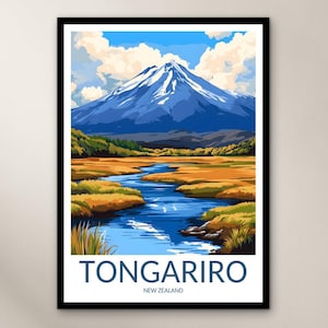 Tongariro National Park Travel Poster Wall Art Print, New Zealand Poster Home Decor Gift, Oceania Illustration Wall Art