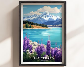 Lake Tekapo Wall Art Print, Lake Tekapo Travel Poster, NZ City Wall Art, New Zealand Wall Art (NZ-L01)