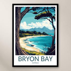 Bryon Bay Travel Poster Wall Art Print, Australia Poster Home Decor Gift, Oceania Illustration Wall Art