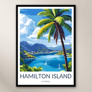 Hamilton Island Travel Poster Wall Art Print, Australia Poster Home Decor Gift, Oceania Illustration Wall Art