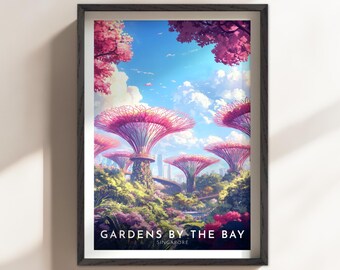 Gardens of the Bay Wall Art Print, Travel Poster, City Wall Art, Singapore Wall Art, Singapore Supertrees Poster, Flower Dome Art (SG-S01)
