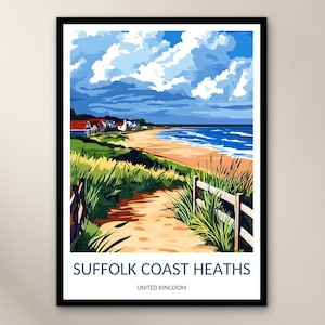 Suffolk Coast Heaths Travel Poster Wall Art Print, United Kingdom Poster Home Decor Gift, Europe Wall Art