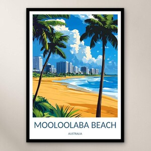 Póster de viaje de la playa de Mooloolaba, impresión artística para pared, póster de Australia, regalo de decoración para el hogar, ilustración de Oceanía