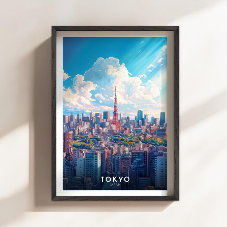 Tokyo, Japan, City Wall Art, Travel Poster, Tokyo Tower, Japanese style, Tokyo Decorative Art, Tokyo Wall Decor, Tokyo Wall Art, Japan Wall Art