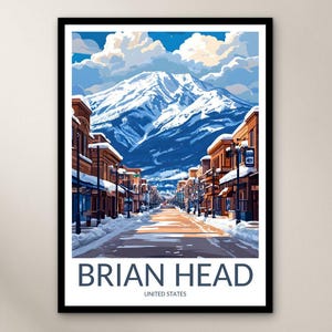 Brian Head Viagem Poster Wall Art Print, Estados Unidos Poster Home Decor Presente, América do Norte Ilustração Wall Art