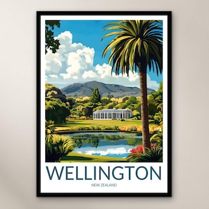Wellington Botanischer Garten Reiseplakat Wand-Kunst-Druck, Neuseeland Poster Wohnkultur Geschenk, Ozeanien Illustration Wandkunst