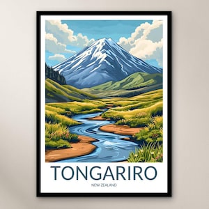 Tongariro National Park Travel Poster Wall Art Print, New Zealand Poster Home Decor Gift, Oceania Illustration Wall Art