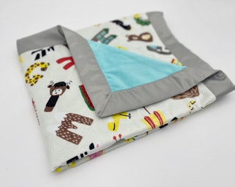 Personalized Alphabet Baby Blanket, Animal Minky Blanket, Animal Baby Blanket, ABC's Baby Blanket, Alphabet Baby Shower Gift
