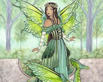 SIGNED 8x10 PRINT Jewel Of The Forest fairy and dragon by Amy Brown