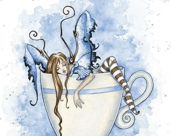 SIGNED 8x10 PRINT I Need Coffee fairy by Amy Brown