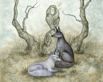 SIGNED 8x10 PRINT Balance dark woods wolves by Amy Brown