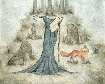 SIGNED 8x10 PRINT Wandering Mage dark woods by Amy Brown