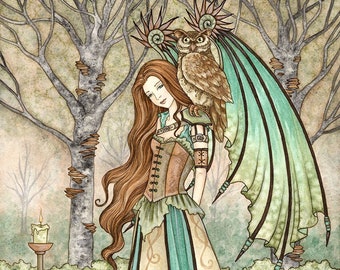 SIGNED 8x10 PRINT Garden of Wisdom fairy and owl by Amy Brown