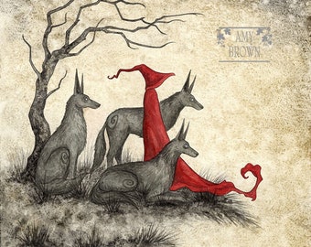 SIGNED 8x10 PRINT Wolf Mage Red Riding Hood by Amy Brown