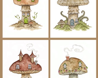 SIGNED 5x7 PRINT SET mushroom houses by Amy Brown