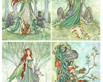 SIGNED 5x7 PRINT SET Green Fairies by Amy Brown