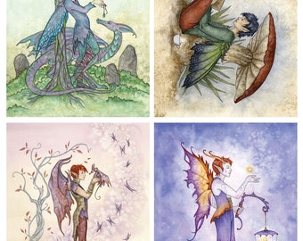 SIGNED 5x7 PRINT SET boy fairies version 2 by Amy Brown