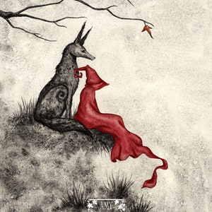 SIGNED 8x10 PRINT Last Leaf Red Riding Hood wolf by Amy Brown