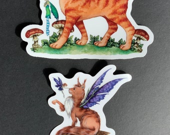 CLEAR LARGE STICKERS fairy cats by Amy Brown