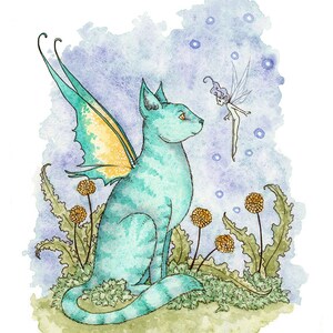 SIGNED 8x10 PRINT Blue Fairy Cat by Amy Brown