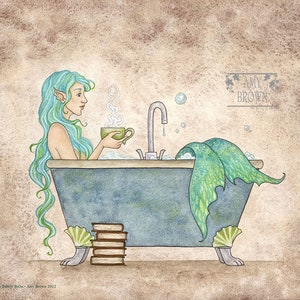 SIGNED 8x10 PRINT Mermaids Love Bubble Baths by Amy Brown