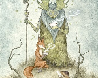 SIGNED 8x10 PRINT Tea With The Forest Spirit by Amy Brown