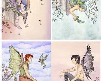 SIGNED 5x7 PRINT SET boy fairies by Amy Brown