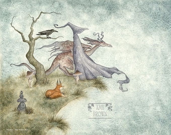 SIGNED 8x10 PRINT Travelers dragon wizard by Amy Brown