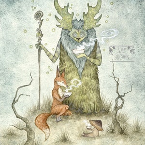 SIGNED 8x10 PRINT Tea With The Forest Spirit by Amy Brown