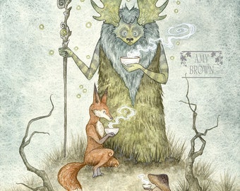 SIGNED 8x10 PRINT Tea With The Forest Spirit by Amy Brown