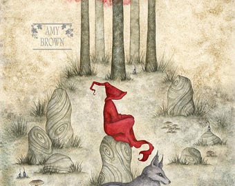 8x10 signed print red riding hood and wolf by Amy Brown